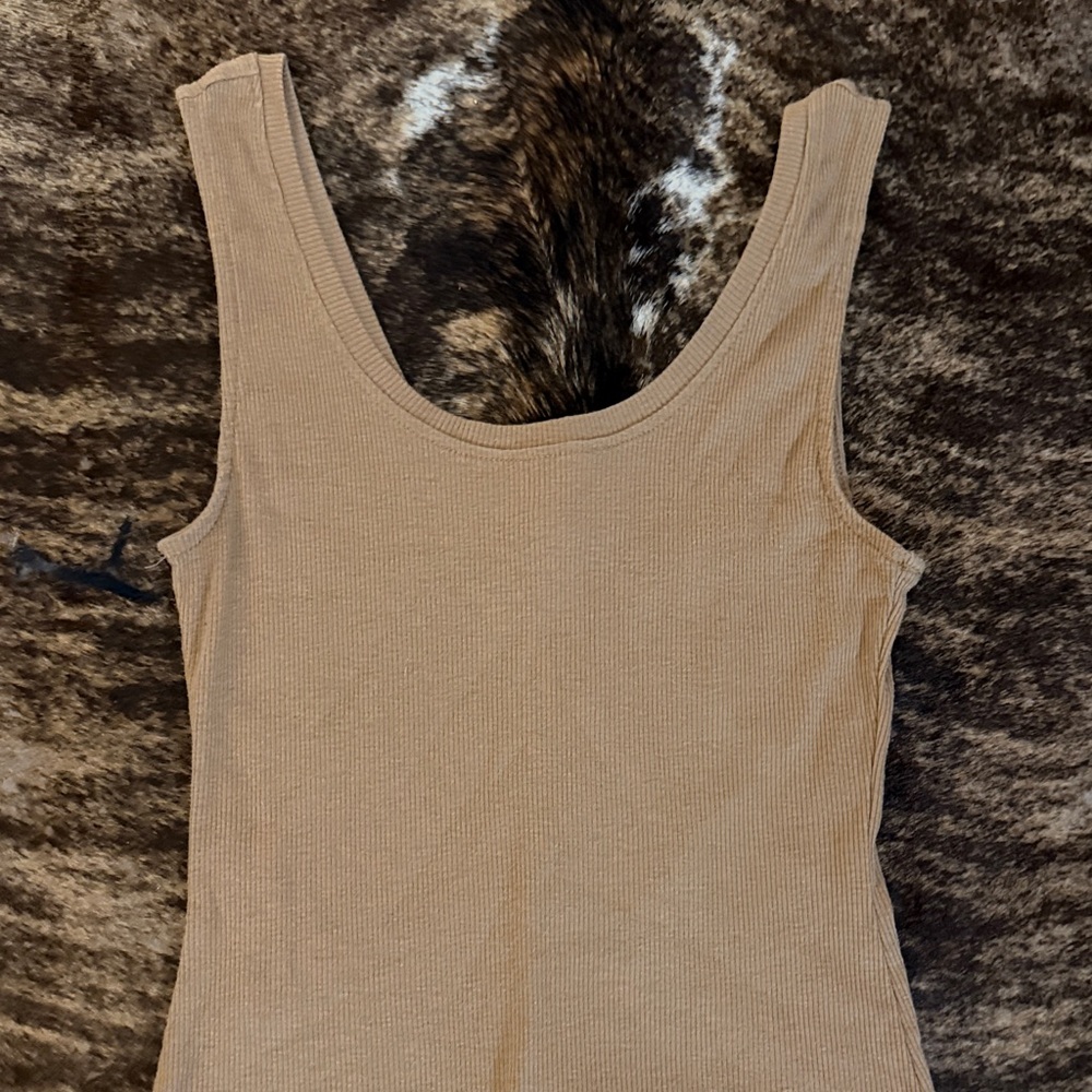 Ambiance Beige Ribbed Midi Dress - Scoop Neck